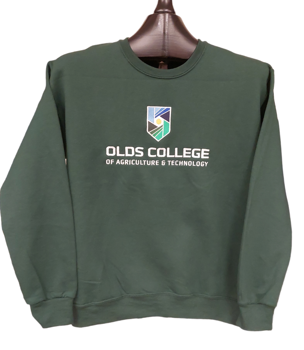 Crewneck Olds College Forest Green w/Full Front Embroidery