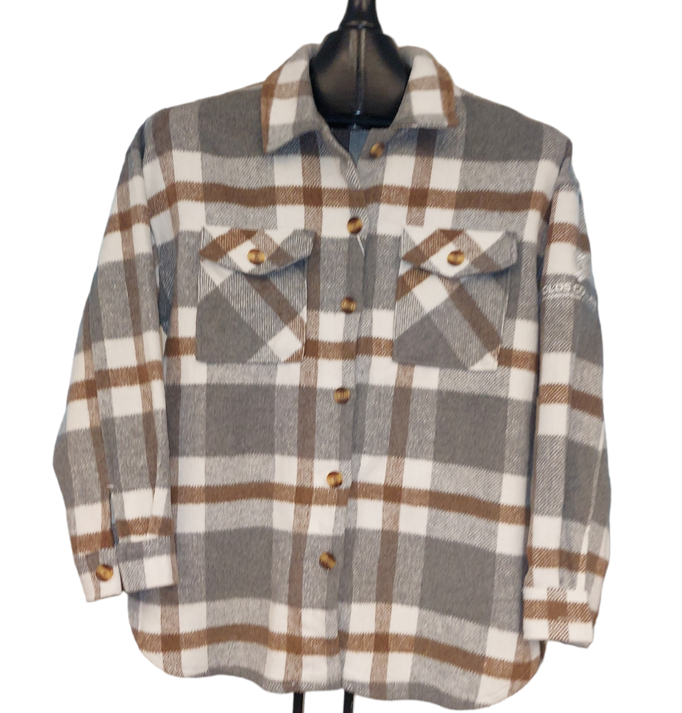 Shacket w/OC Logo Wool Blend Brown and Gray Plaid
